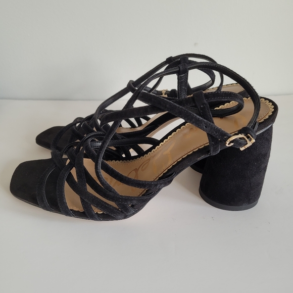 New SAM EDELMAN Daffodil Suede Leather Black Ankle Strap Heels - Picture 6 of 14